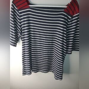 Croft & Barrow Navy and Red Striped Off-the-Shoulder Sweater